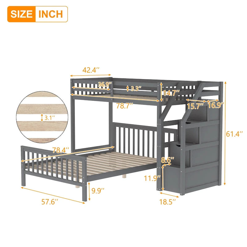 Litera alta doble sobre cama de tamaño completo con escalera