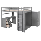 Cama alta completa con estación de estudio, armario, escritorio y cajones