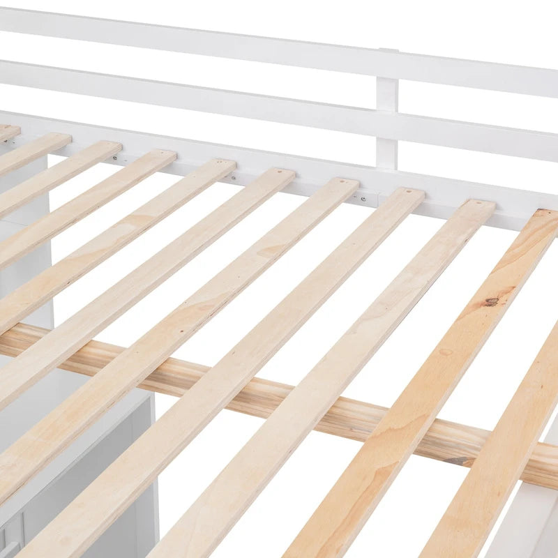 Cama alta completa con estación de estudio, armario, escritorio y cajones