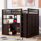 Cama alta completa con estación de estudio, armario, escritorio y cajones