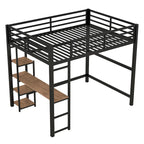 Cama alta de metal matrimonial con escritorio y estantes de almacenamiento incorporados