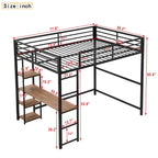Cama alta de metal matrimonial con escritorio y estantes de almacenamiento incorporados