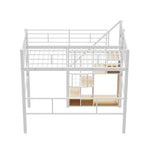 Cama alta moderna individual con escalera de almacenamiento y pequeño armario, estructura de cama alta de metal resistente con barandillas para niños y niñas