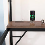 Cama alta metálica con escritorio, luces LED y estación de carga USB, estructura de cama alta con barandillas de seguridad
