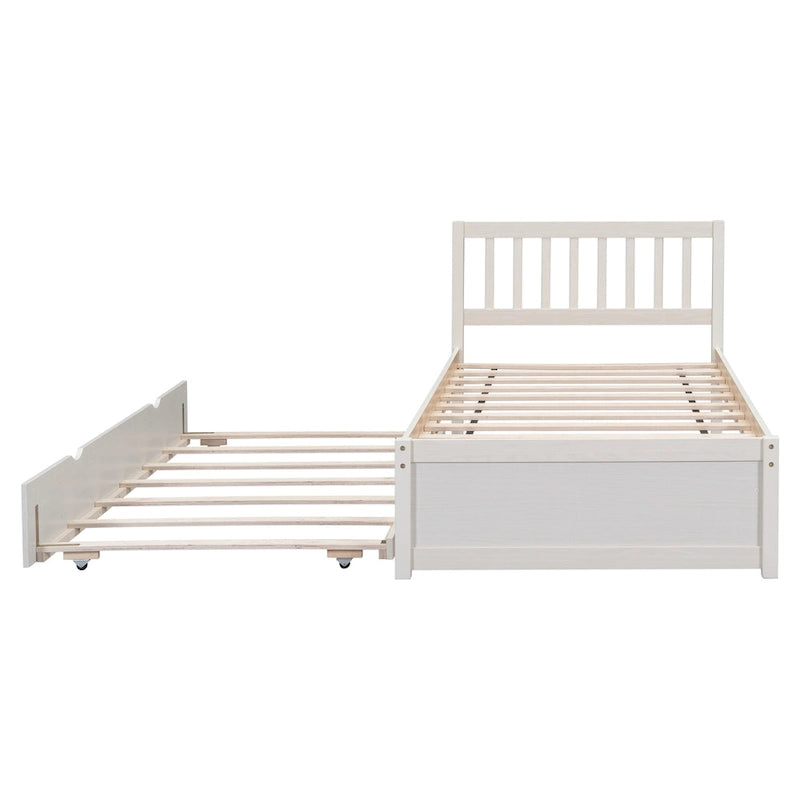 Base de Cama Doble con Plataforma de Madera de Caucho Color Nogal Blanco con Nido, Diseño Moderno, No Requiere Box Spring