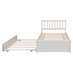 Base de Cama Doble con Plataforma de Madera de Caucho Color Nogal Blanco con Nido, Diseño Moderno, No Requiere Box Spring