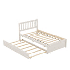 Base de Cama Doble con Plataforma de Madera de Caucho Color Nogal Blanco con Nido, Diseño Moderno, No Requiere Box Spring