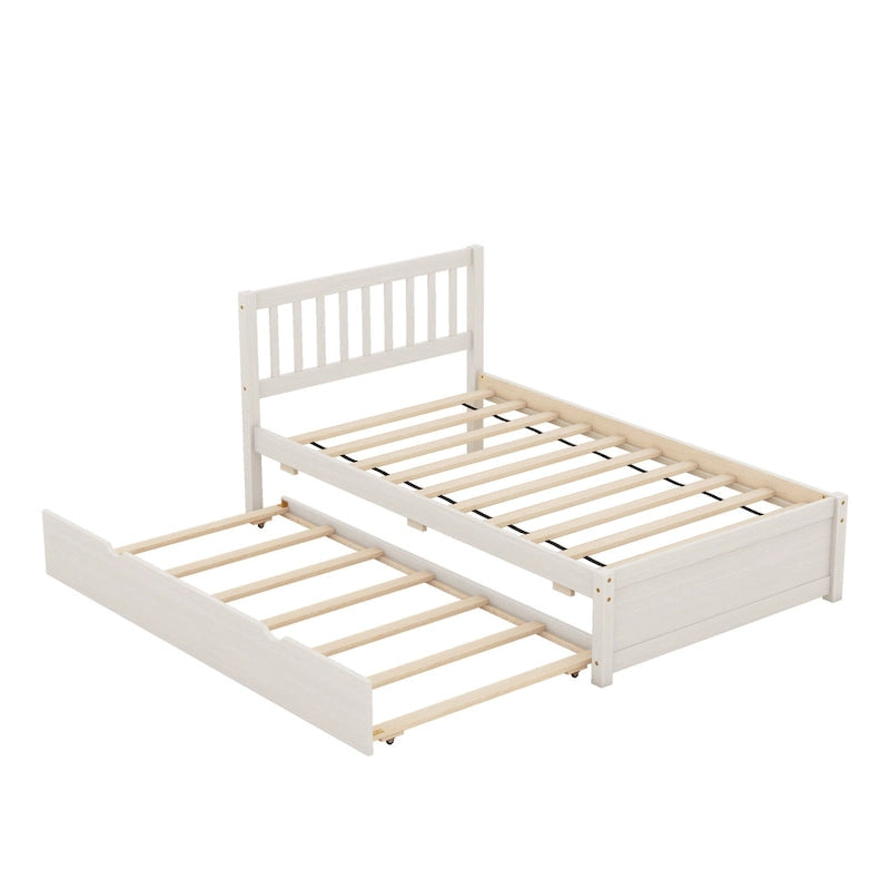 Base de Cama Doble con Plataforma de Madera de Caucho Color Nogal Blanco con Nido, Diseño Moderno, No Requiere Box Spring