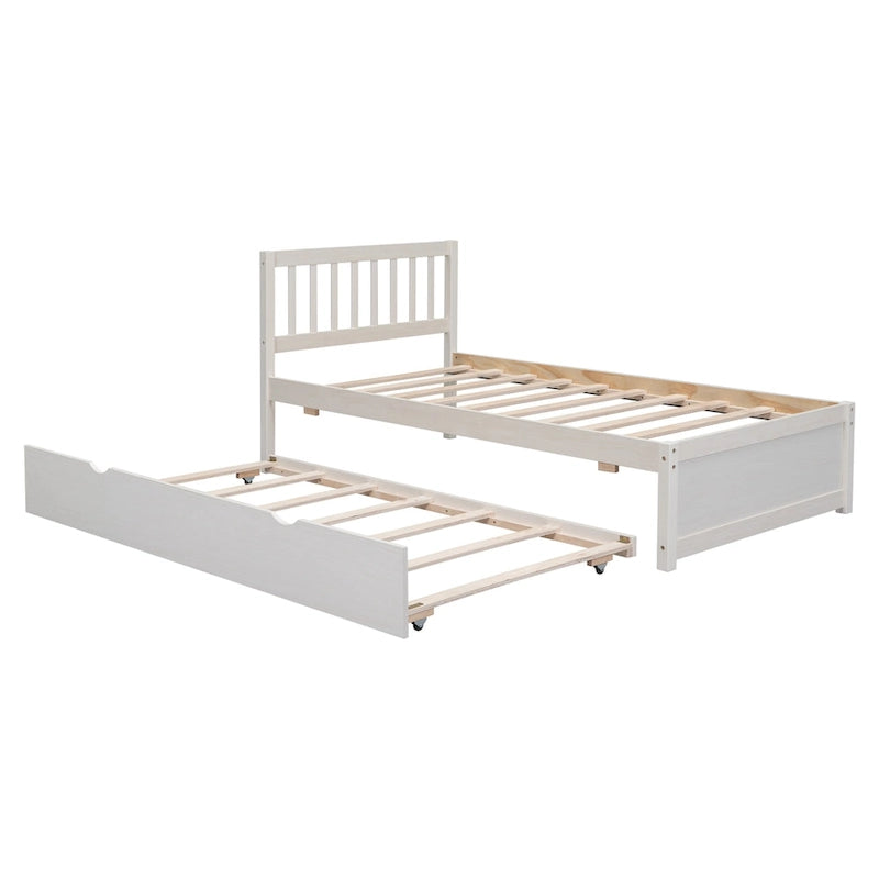 Base de Cama Doble con Plataforma de Madera de Caucho Color Nogal Blanco con Nido, Diseño Moderno, No Requiere Box Spring