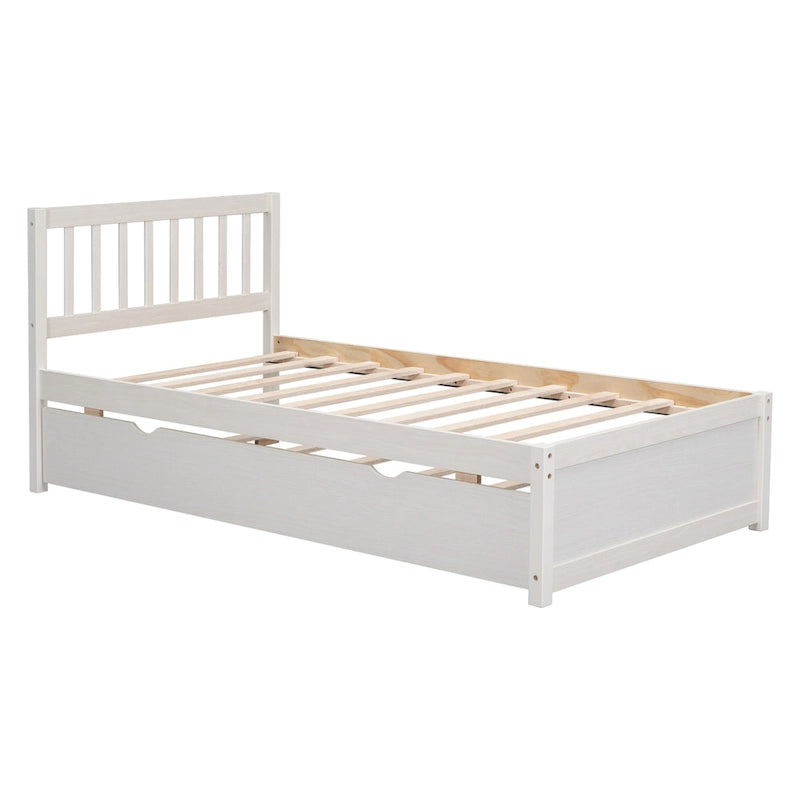 Base de Cama Doble con Plataforma de Madera de Caucho Color Nogal Blanco con Nido, Diseño Moderno, No Requiere Box Spring