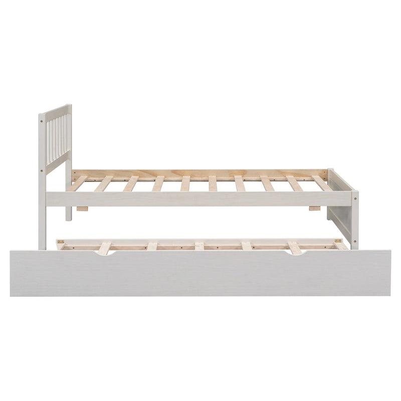 Base de Cama Doble con Plataforma de Madera de Caucho Color Nogal Blanco con Nido, Diseño Moderno, No Requiere Box Spring