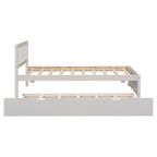 Base de Cama Doble con Plataforma de Madera de Caucho Color Nogal Blanco con Nido, Diseño Moderno, No Requiere Box Spring