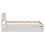 Base de Cama Doble con Plataforma de Madera de Caucho Color Nogal Blanco con Nido, Diseño Moderno, No Requiere Box Spring