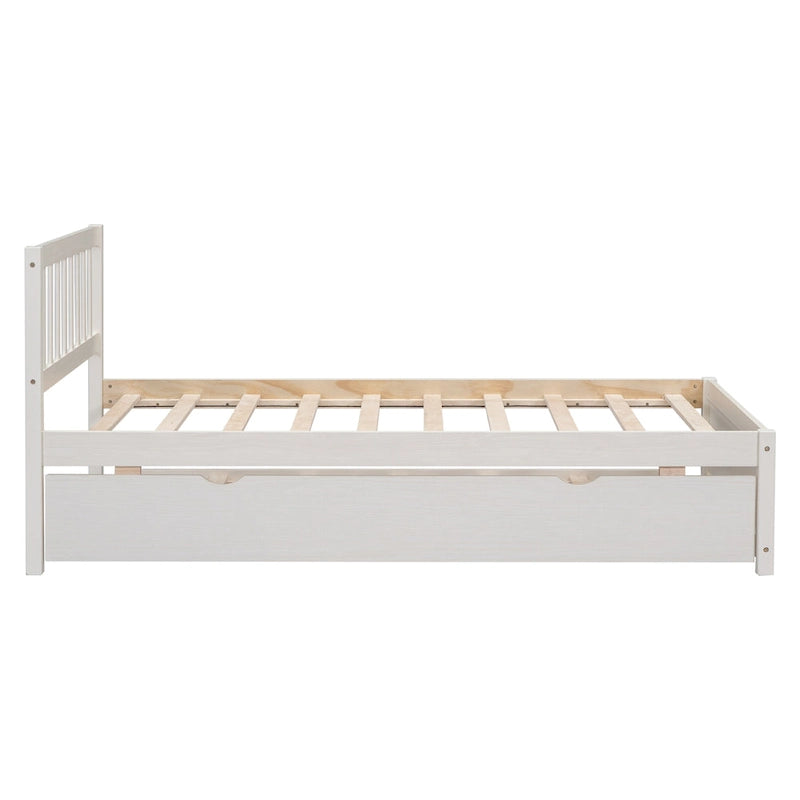 Base de Cama Doble con Plataforma de Madera de Caucho Color Nogal Blanco con Nido, Diseño Moderno, No Requiere Box Spring