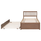 Cama plataforma individual de madera de nogal marrón con nido y cabecero con valla - Diseño moderno que ahorra espacio