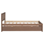 Cama plataforma individual de madera de nogal marrón con nido y cabecero con valla - Diseño moderno que ahorra espacio