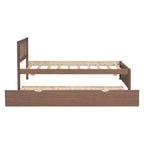 Cama plataforma individual de madera de nogal marrón con nido y cabecero con valla - Diseño moderno que ahorra espacio