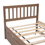 Cama plataforma individual de madera de nogal marrón con nido y cabecero con valla - Diseño moderno que ahorra espacio
