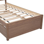 Cama plataforma individual de madera de nogal marrón con nido y cabecero con valla - Diseño moderno que ahorra espacio