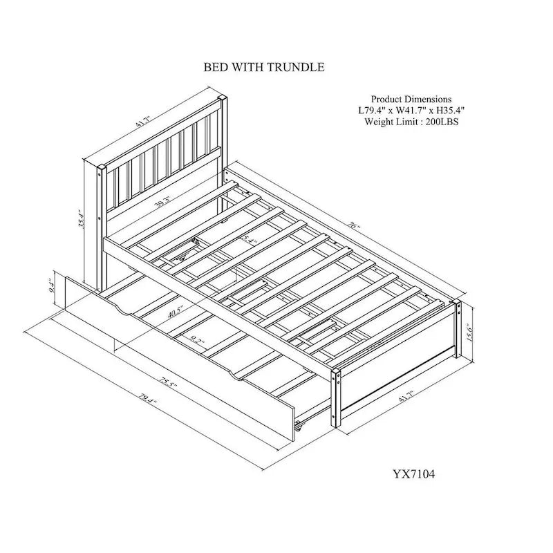 Cama plataforma individual de madera de nogal marrón con nido y cabecero con valla - Diseño moderno que ahorra espacio