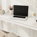 White Twin Size Wood Loft Bed with Desk, Storage, and Ladder