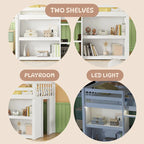 Cama baja doble de madera con estantes y luz LED