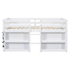 Cama baja doble de madera con estantes y luz LED