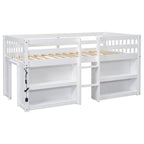Cama baja doble de madera con estantes y luz LED