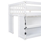Cama baja doble de madera con estantes y luz LED