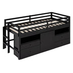 Cama alta de madera maciza tamaño individual con cajones y gabinetes