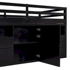 Cama alta de madera maciza tamaño individual con cajones y gabinetes