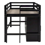 Cama alta de madera maciza tamaño individual con cajones y gabinetes