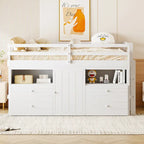 Cama alta de madera maciza tamaño individual con cajones y gabinetes