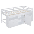 Cama alta de madera maciza tamaño individual con cajones y gabinetes
