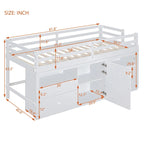 Cama alta de madera maciza tamaño individual con cajones y gabinetes
