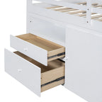 Cama alta de madera maciza tamaño individual con cajones y gabinetes