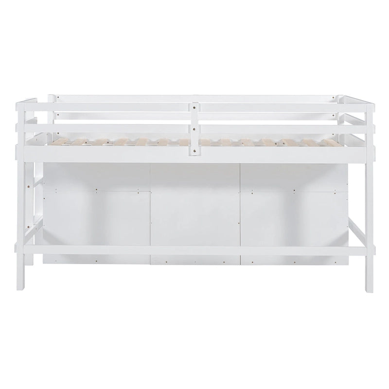 Cama alta de madera maciza tamaño individual con cajones y gabinetes