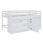 Cama alta de madera maciza tamaño individual con cajones y gabinetes