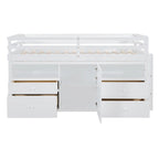 Cama alta de madera maciza tamaño individual con cajones y gabinetes