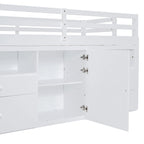 Cama alta de madera maciza tamaño individual con cajones y gabinetes