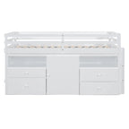 Cama alta de madera maciza tamaño individual con cajones y gabinetes