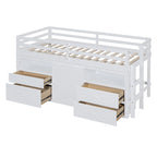 Cama alta de madera maciza tamaño individual con cajones y gabinetes