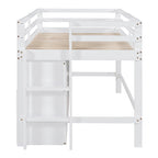 Cama alta de madera maciza tamaño individual con cajones y gabinetes