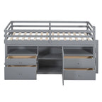 Cama alta de madera maciza tamaño individual con cajones y gabinetes