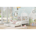 Cama casa de madera de tamaño completo con nido, cama para niños con estante
