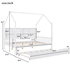 Cama casa de madera de tamaño completo con nido, cama para niños con estante