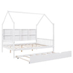 Cama casa de madera de tamaño completo con nido, cama para niños con estante