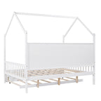 Cama casa de madera de tamaño completo con nido, cama para niños con estante
