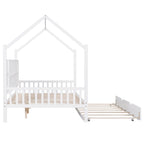 Cama casa de madera de tamaño completo con nido, cama para niños con estante