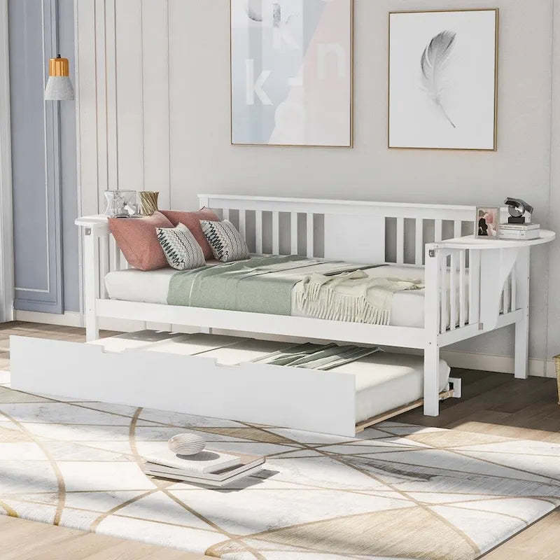 Sofá Cama Doble de Madera con Nido, Sofá Cama para Dormitorio Salón